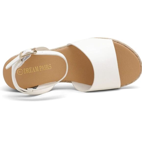 New 7.5 Dream Pairs White Platform Ankle Strap Open Toe Espadrille Wedge Shoes - Picture 4 of 10